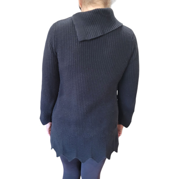Style & Co. Black Ribbed Split Neck Oversized Sweater Small Neutral Minimalist - Picture 5 of 9